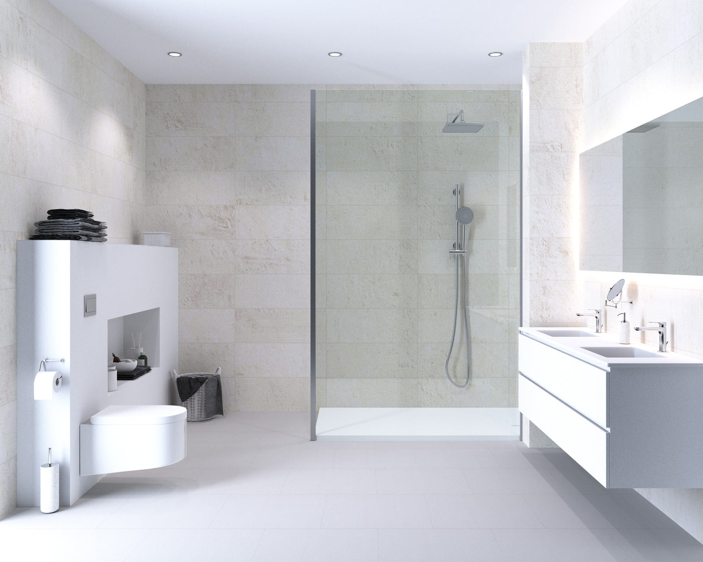 Aqua-Step- ALL IN ONE - Wasserdichte Wandpaneele und Bodenpaneele für Badezimmer - French Limestone - 6 Paneele (2,34m²)