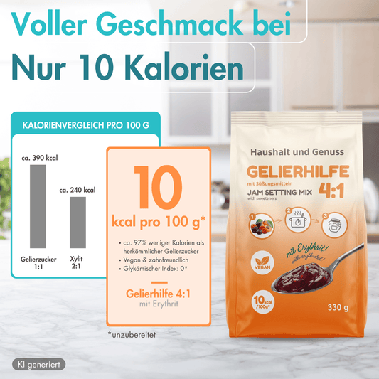Gelierhilfe 4:1 mit Erythrit – Nur 10 kcal | Alternative zu Gelierzucker für Keto & Diabetiker | Vegan & zahnfreundlich | 330g