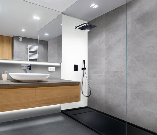 Aqua Click Tiles -  Nottingham  - grau - Wasserdichte Wandpaneele und Bodenpaneele für Badezimmer - 12 Paneele (2,23m²)