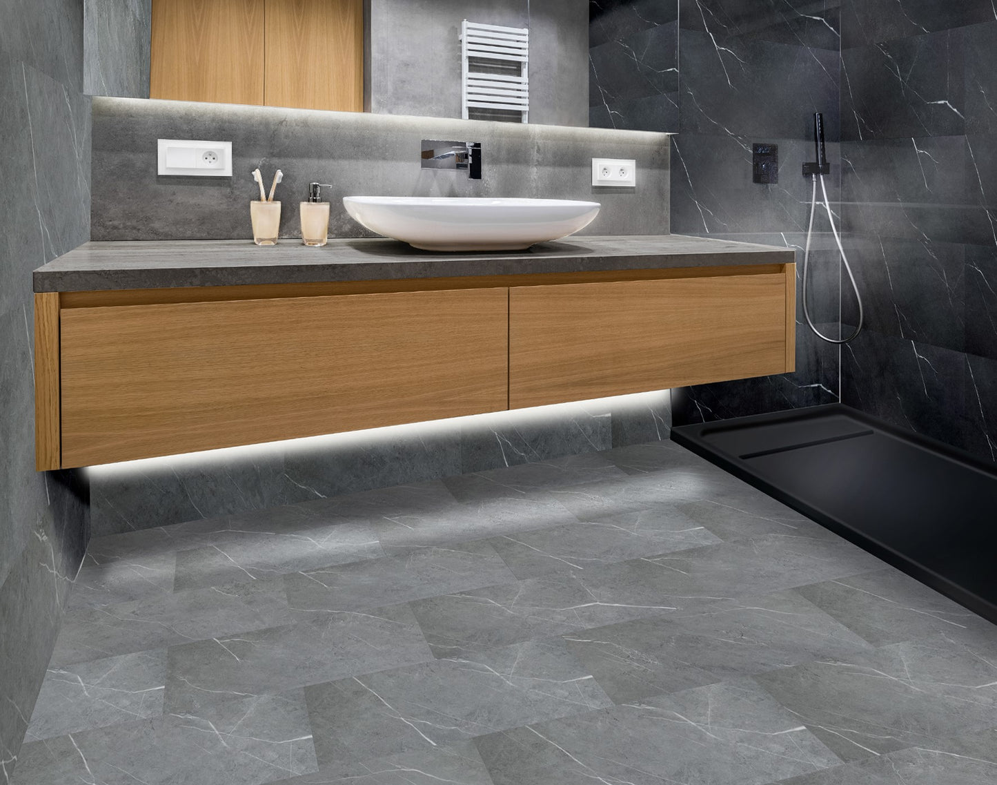 Aqua Click Tiles - Hawick - grau - Wasserdichte Wandpaneele und Bodenpaneele für Badezimmer -  12 Paneele (2,23m²)