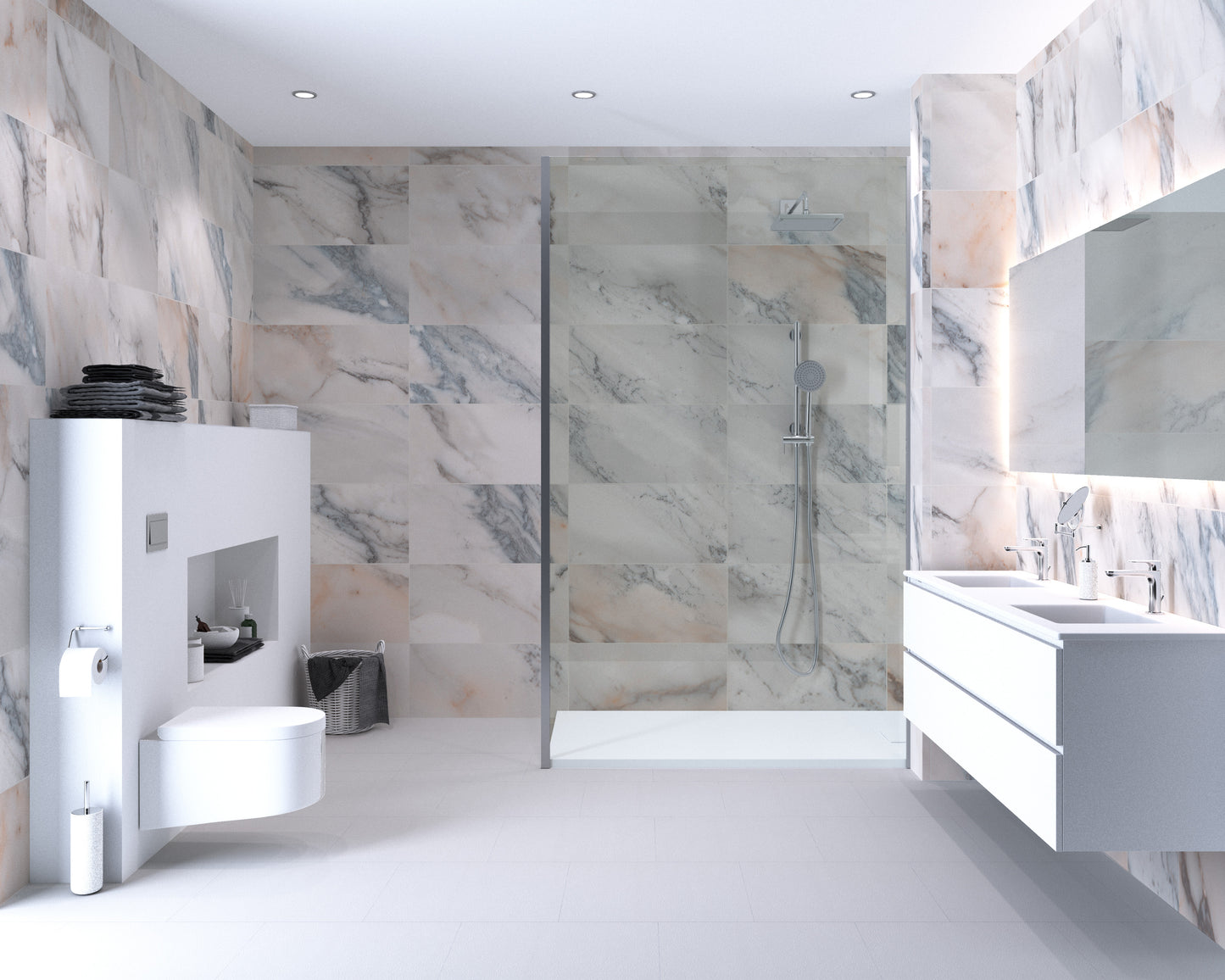 Aqua-Step- ALL IN ONE - Marmo Lumina - Wasserdichte Wandpaneele und Bodenpaneele für Badezimmer -  6 Paneele (2,34m²)