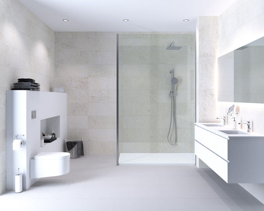 Aqua-Step- ALL IN ONE - Wasserdichte Wandpaneele und Bodenpaneele für Badezimmer - French Limestone  - 6 Paneele (2,34m²)