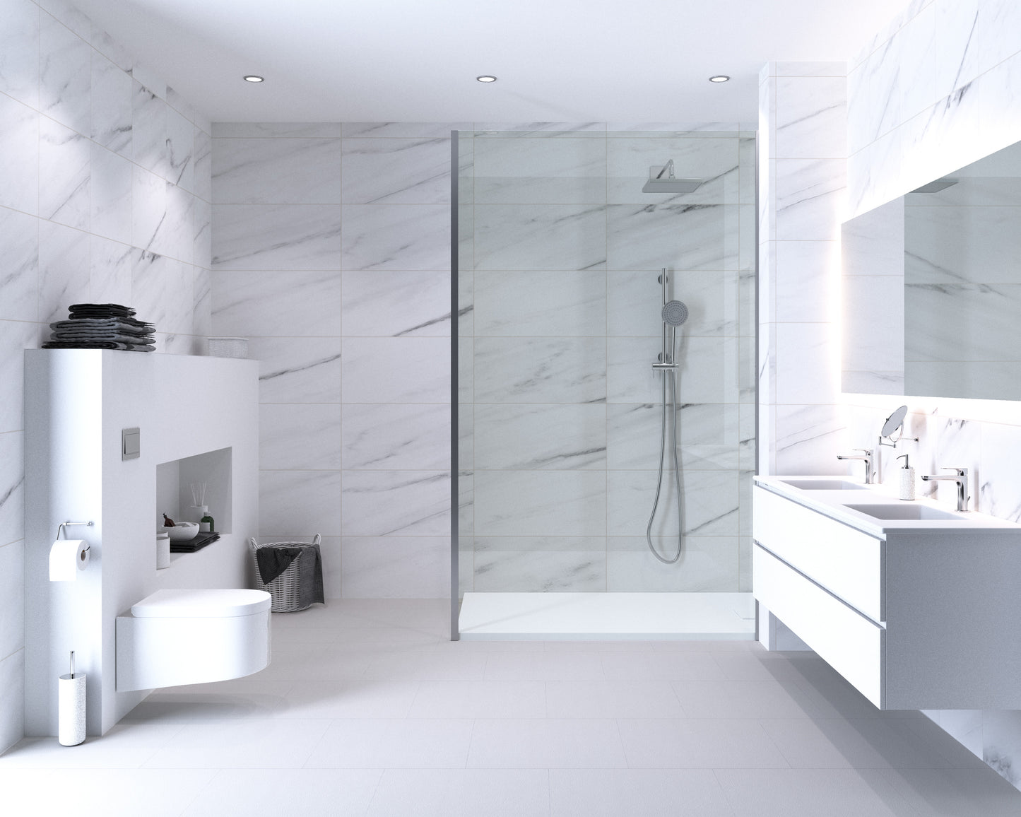 Aqua-Step- ALL IN ONE - Wasserdichte Wandpaneele und Bodenpaneele für Badezimmer - Marmo Carraba - 6 Paneele (2,34m²)