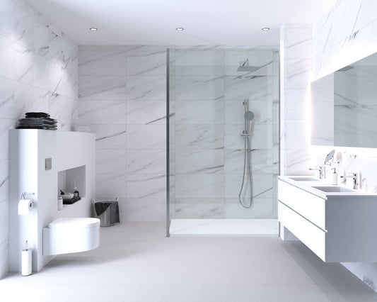 Aqua-Step- ALL IN ONE - Wasserdichte Wandpaneele und Bodenpaneele für Badezimmer - Marmo Carraba - 6 Paneele (2,34m²)