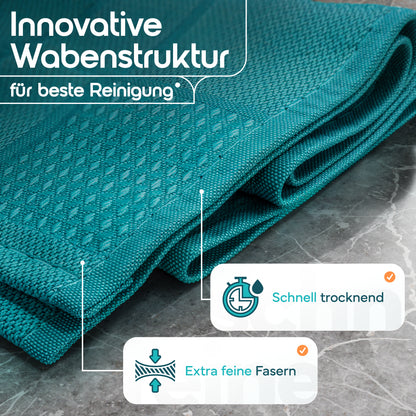 Microfaser Geschirrtücher petrol 10 Stück Set, 68x42cm, Hochsaugend & Schnelltrocknend, Streifenfrei, bis 95°C Waschbar, Küchenhandtücher, fusselfrei