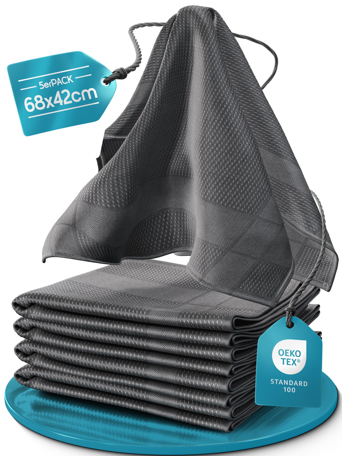 Microfaser Geschirrtücher grau 5 Stück Set, 68x42cm, Hochsaugend & Schnelltrocknend, Streifenfrei, bis 95°C Waschbar, Küchenhandtücher, fusselfrei