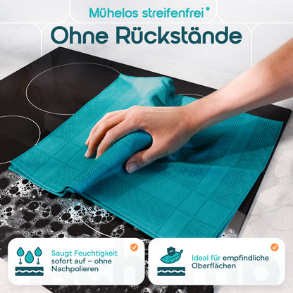 Microfaser Geschirrtücher petrol 10 Stück Set, 68x42cm, Hochsaugend & Schnelltrocknend, Streifenfrei, bis 95°C Waschbar, Küchenhandtücher, fusselfrei