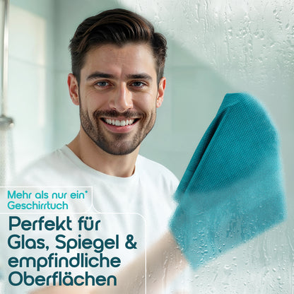 Microfaser Geschirrtücher petrol 10 Stück Set, 68x42cm, Hochsaugend & Schnelltrocknend, Streifenfrei, bis 95°C Waschbar, Küchenhandtücher, fusselfrei