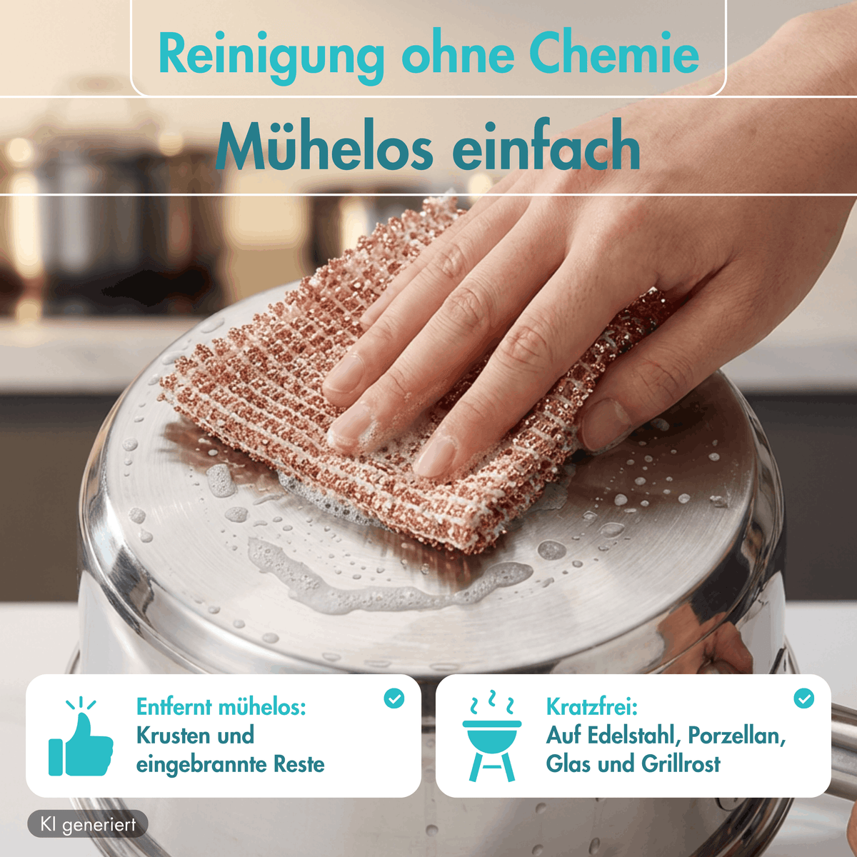 Kupfertuch 10er Set, 15 x 15 cm – löst Eingebranntes ohne Reinigungsmittel