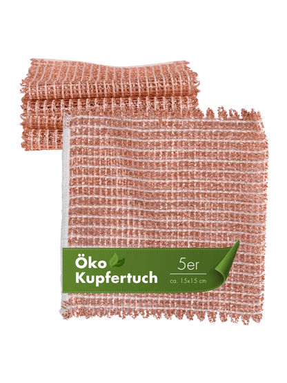 Kupfertuch 5 Stück Set Kratzfrei für Edelstahl Ceranfeld Glas & Grillrost Kupferlappen 15x15 cm rostet Nicht langlebig & umweltfreundlich