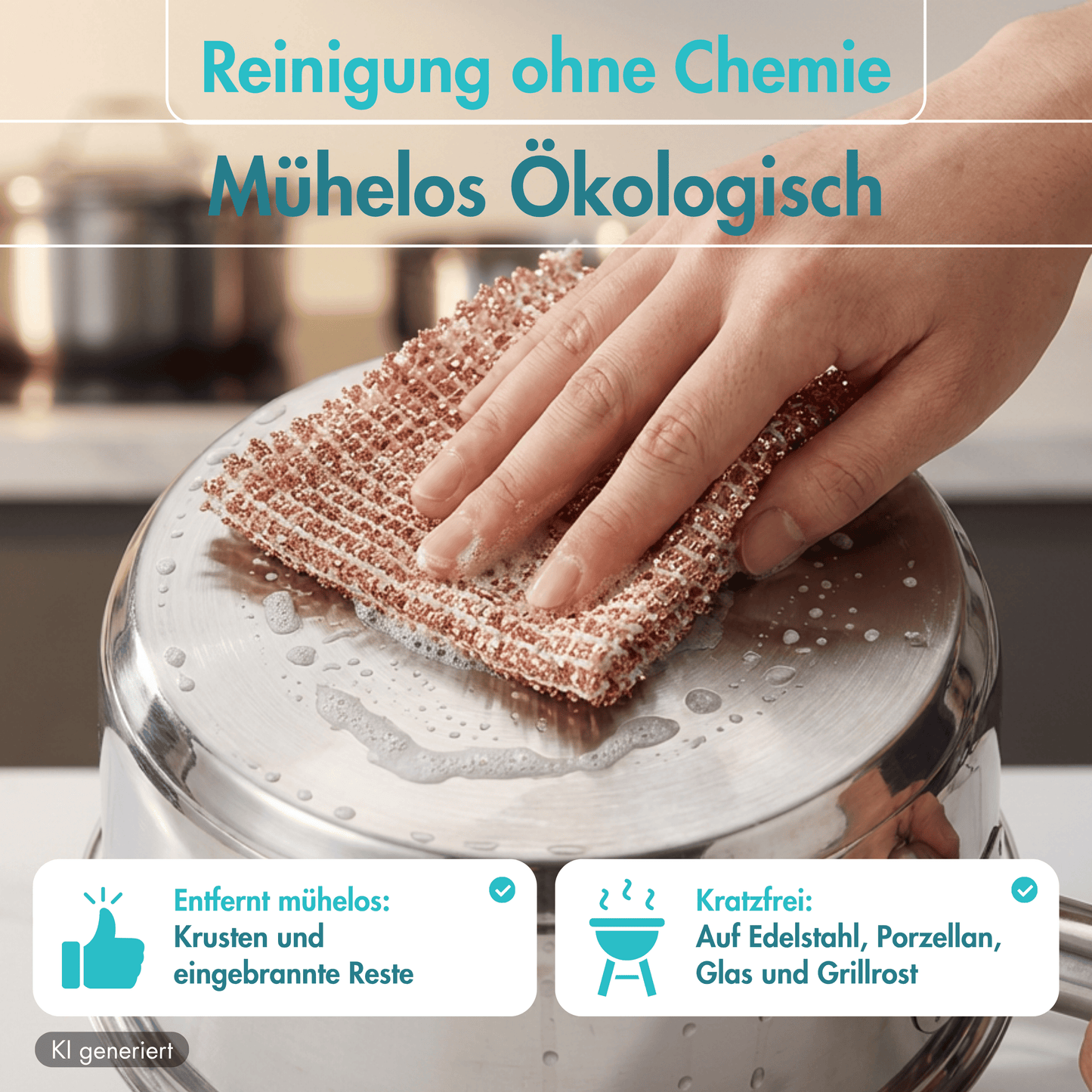 Kupfertuch 10 Stück Set Kratzfrei für Edelstahl Ceranfeld Glas & Grillrost Kupferlappen 15x15 cm rostet Nicht langlebig & umweltfreundlich