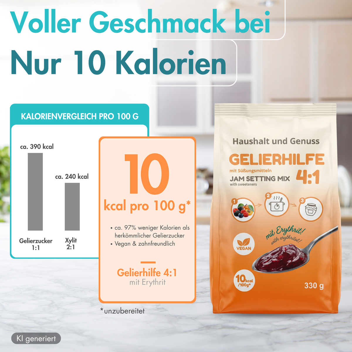 Gelierhilfe 4:1 ohne Zuckerzusatz, mit Erythrit, vegan – 330 g