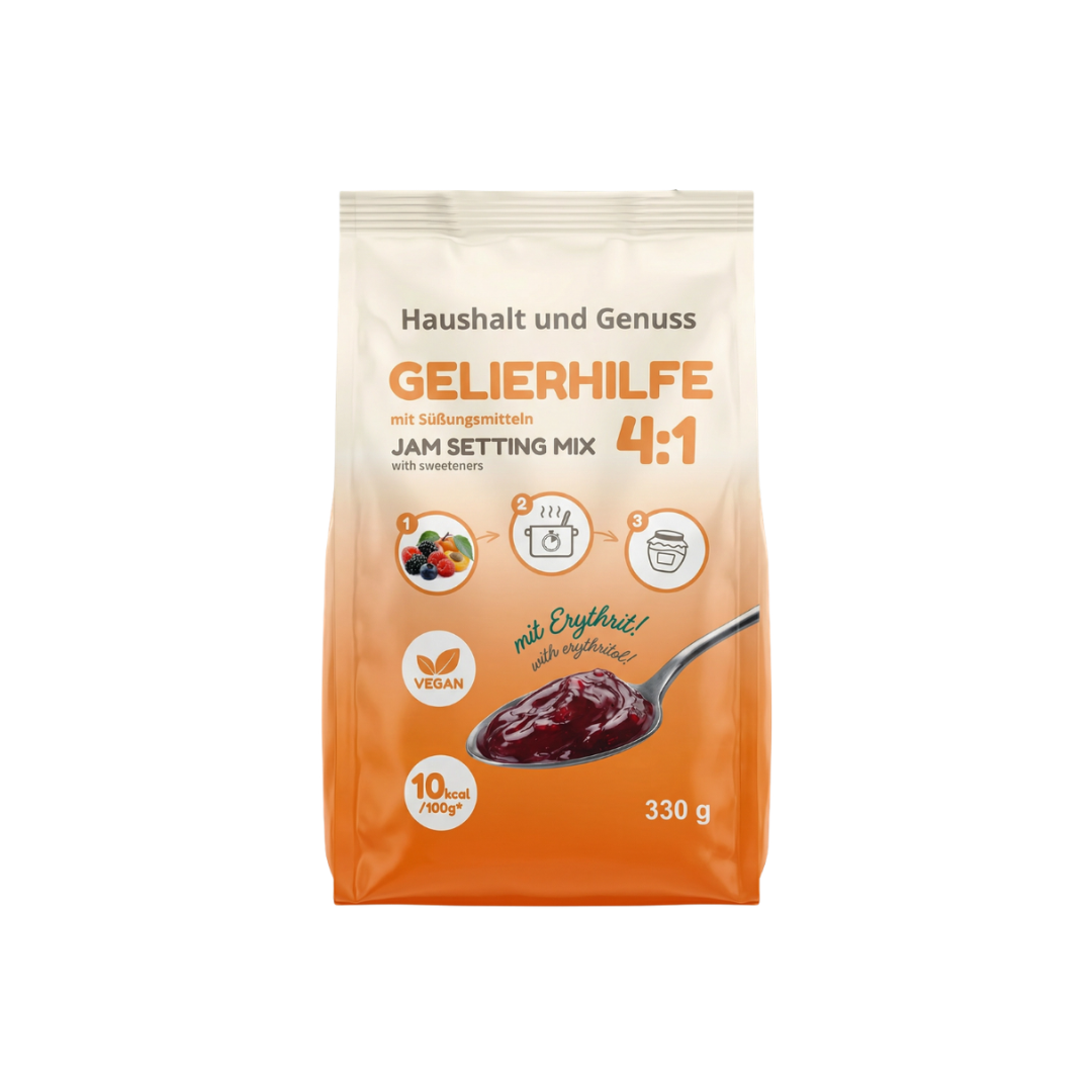 Gelierhilfe 4:1 mit Erythrit – nur 10 kcal | Vegan & zahnfreundlich | Für 1,3–1,5 kg Früchte | 330g