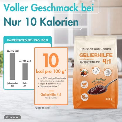 Gelierhilfe 4:1 mit Erythrit – Nur 10 kcal | Alternative zu Gelierzucker für Keto & Diabetiker | Vegan & zahnfreundlich | 330g