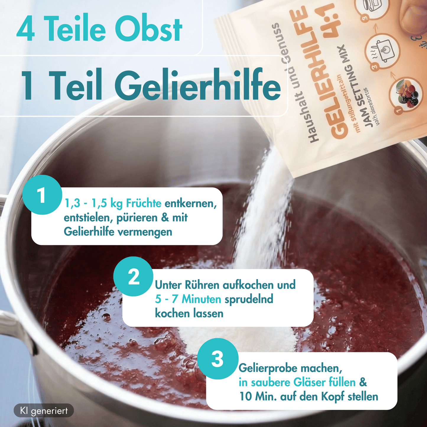 Gelierhilfe 4:1 mit Erythrit – Nur 10 kcal | Alternative zu Gelierzucker für Keto & Diabetiker | Vegan & zahnfreundlich | 330g