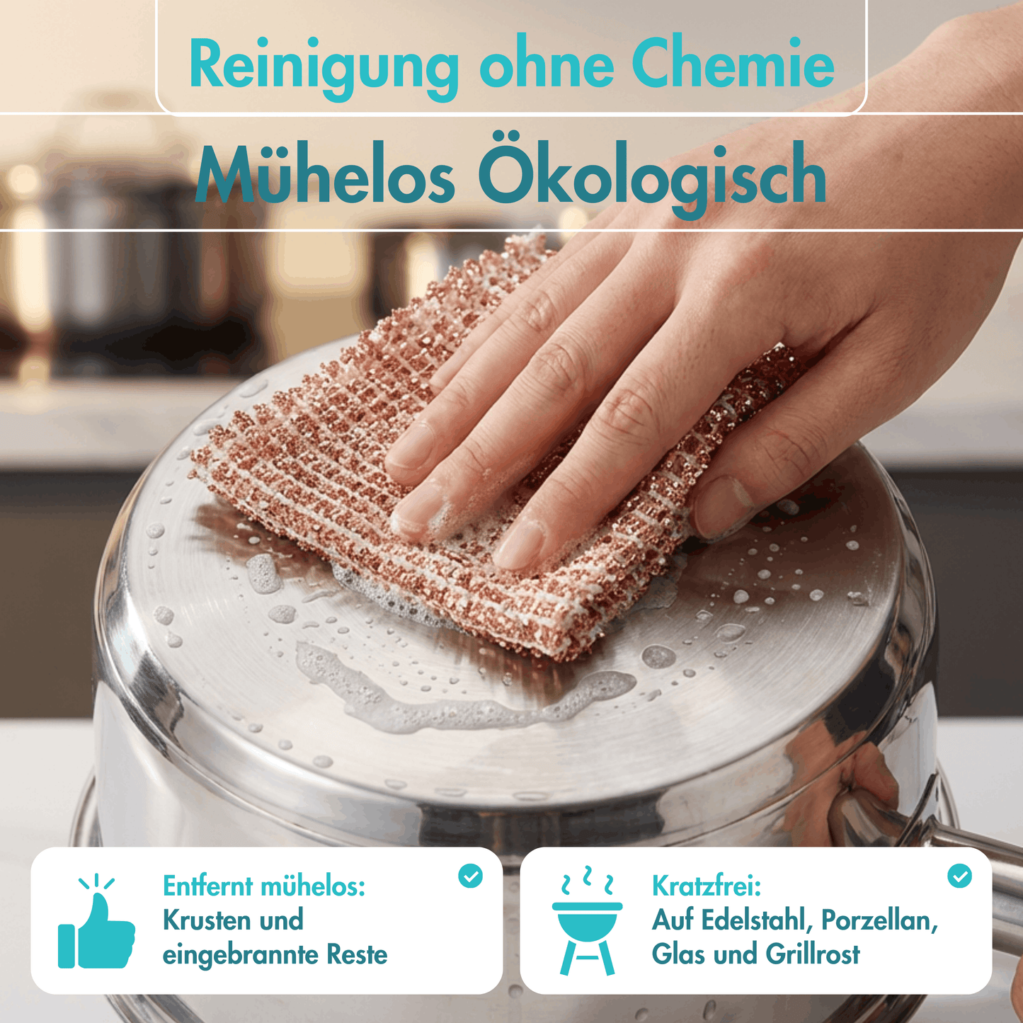 Kupfertuch 10 Stück Set Kratzfrei für Edelstahl Ceranfeld Glas & Grillrost Kupferlappen 15x15 cm rostet Nicht langlebig & umweltfreundlich