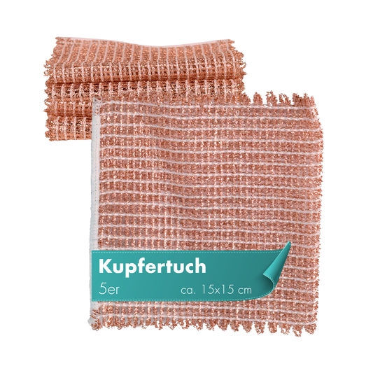 Kupfertuch 5er Set, 15 x 15 cm – löst Eingebranntes ohne Reinigungsmittel