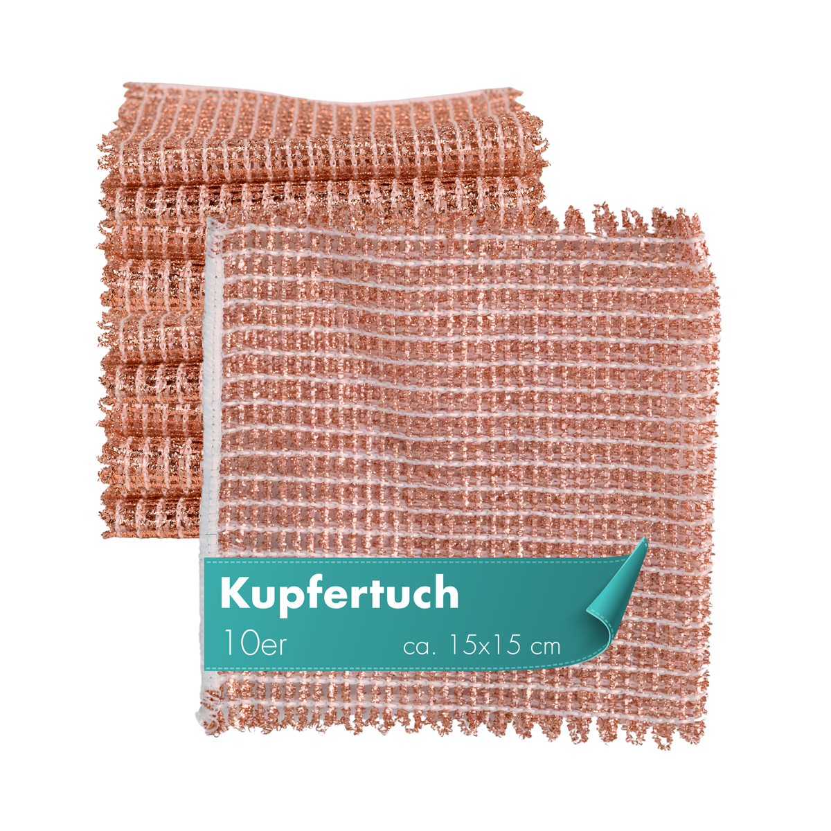 Kupfertuch 10er Set, 15 x 15 cm – löst Eingebranntes ohne Reinigungsmittel