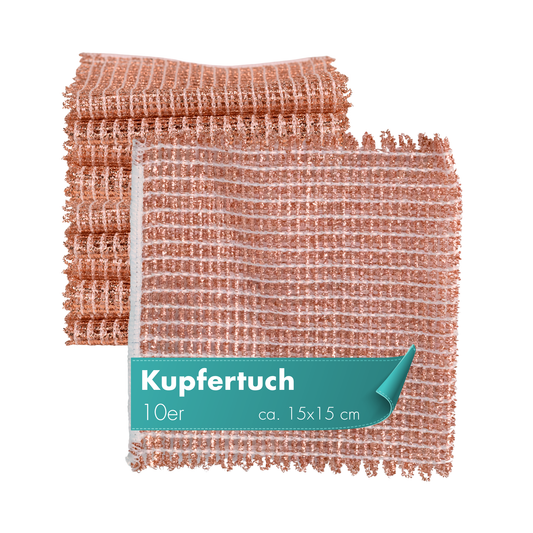 Kupfertuch 10er Set, 15 x 15 cm – löst Eingebranntes ohne Reinigungsmittel