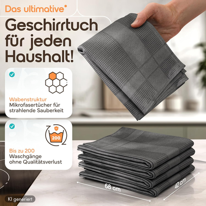 Microfaser Geschirrtücher grau 5 Stück Set, 68x42cm, Hochsaugend & Schnelltrocknend, Streifenfrei, bis 95°C Waschbar, Küchenhandtücher, fusselfrei