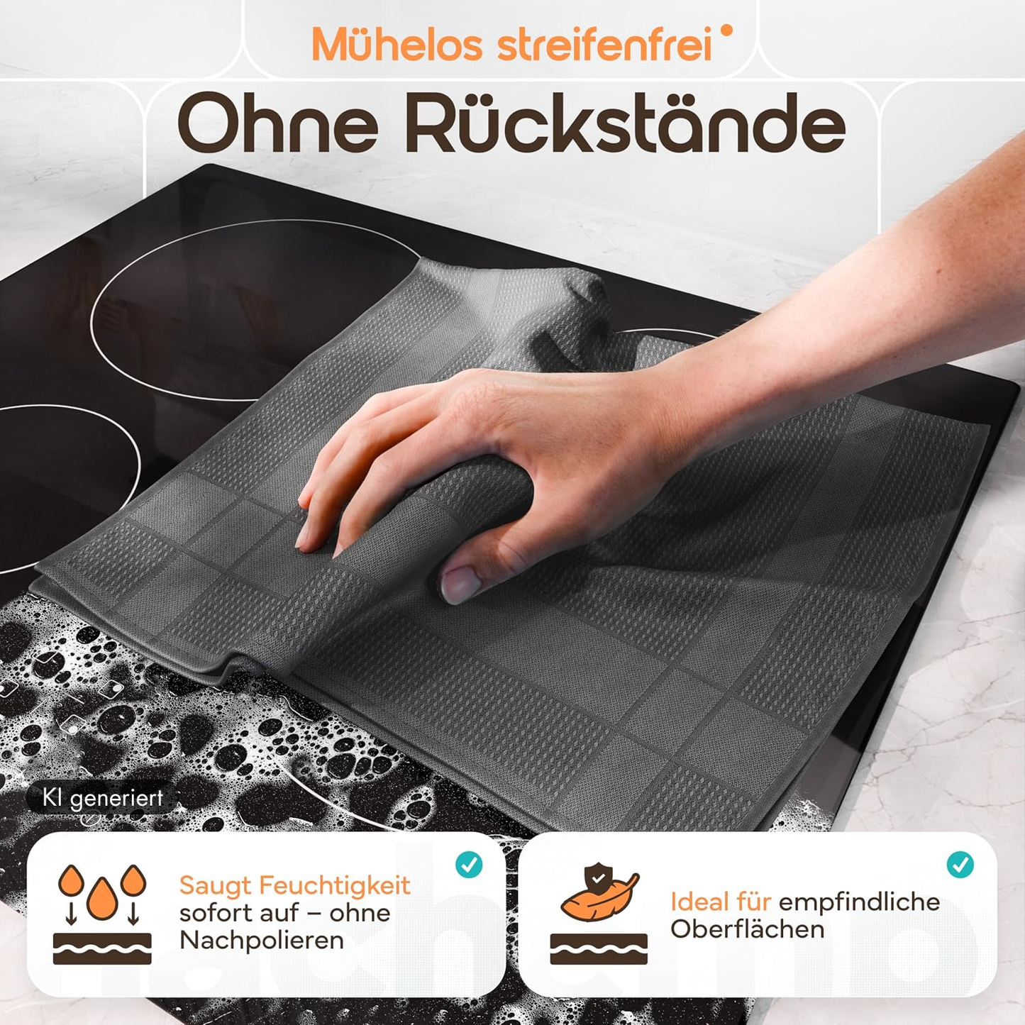 Microfaser Geschirrtücher grau 5 Stück Set, 68x42cm, Hochsaugend & Schnelltrocknend, Streifenfrei, bis 95°C Waschbar, Küchenhandtücher, fusselfrei
