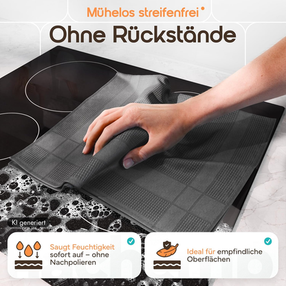 Microfaser Geschirrtücher grau 5 Stück Set, 68x42cm, Hochsaugend & Schnelltrocknend, Streifenfrei, bis 95°C Waschbar, Küchenhandtücher, fusselfrei