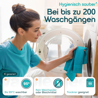 Microfaser Geschirrtücher petrol 5 Stück Set, 68x42cm, Hochsaugend & Schnelltrocknend, Streifenfrei, bis 95°C Waschbar, Küchenhandtücher, fusselfrei