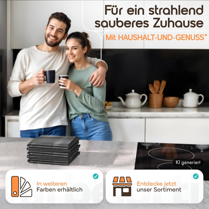 Microfaser Geschirrtücher grau 5 Stück Set, 68x42cm, Hochsaugend & Schnelltrocknend, Streifenfrei, bis 95°C Waschbar, Küchenhandtücher, fusselfrei
