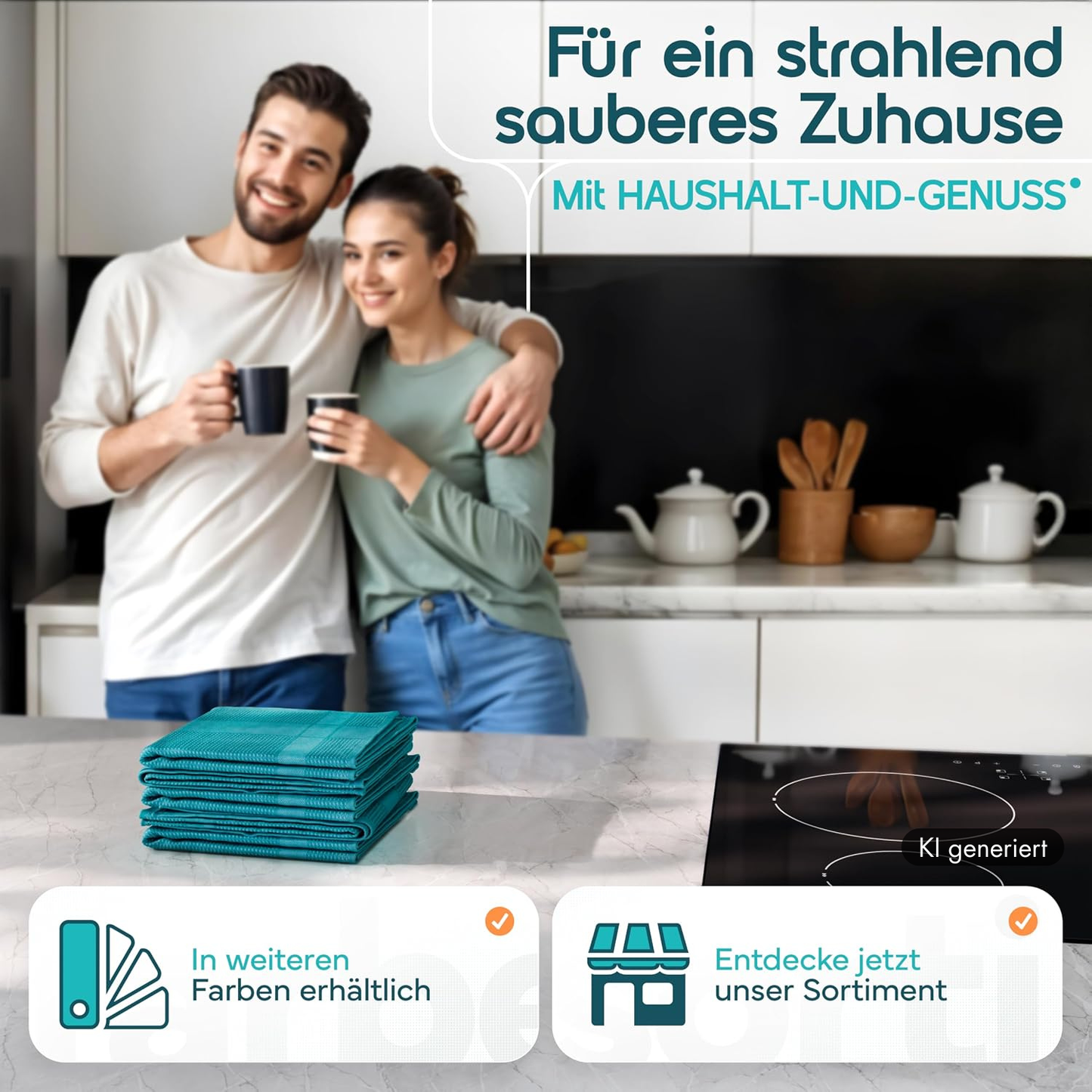 Microfaser Geschirrtücher petrol 5 Stück Set, 68x42cm, Hochsaugend & Schnelltrocknend, Streifenfrei, bis 95°C Waschbar, Küchenhandtücher, fusselfrei