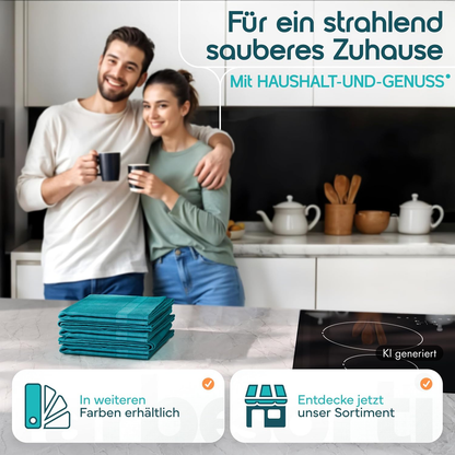 Microfaser Geschirrtücher petrol 5 Stück Set, 68x42cm, Hochsaugend & Schnelltrocknend, Streifenfrei, bis 95°C Waschbar, Küchenhandtücher, fusselfrei